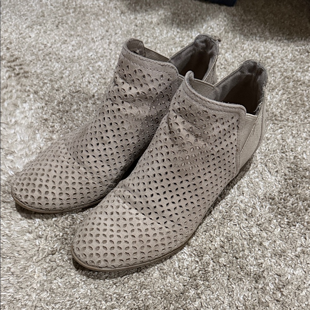 Women's Taupe Perforated Suede Ankle Booties